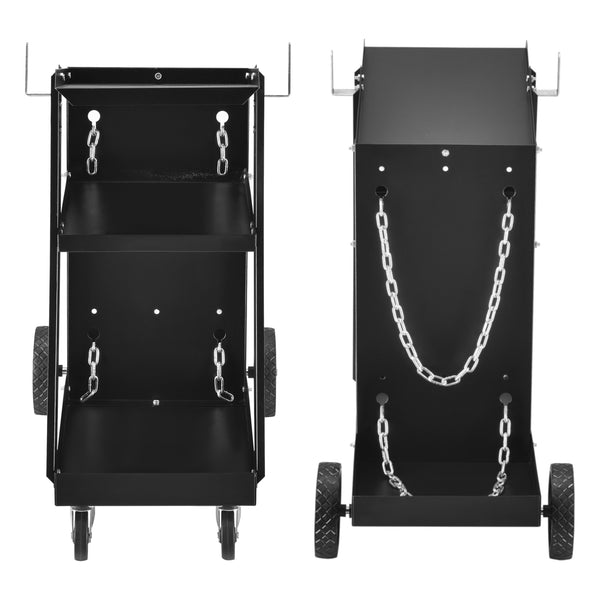 Carro para soldadura para equipos de soldadura con 3 compartimentos de almacenamiento y soporte para botellas de gas pro.tec