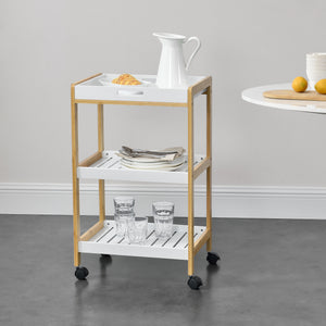 Carrito de servicio Lugano 75x46x35 cm Carrito con estante Blanco/Natural en.casa