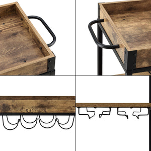 Carrito de servicio Thalwil 89,5 x 67 x 40 cm Carrito con ruedas con soporte para botellas Negro/Color madera en.casa