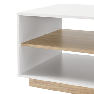 Mesa de centro Trelleborg 100x60x46 cm con 2 estantes Blanco/Roble en.casa
