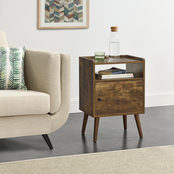 Mesa auxiliar Olofström 66x45x35cm con compartimento de armario Tono de madera oscura en.casa