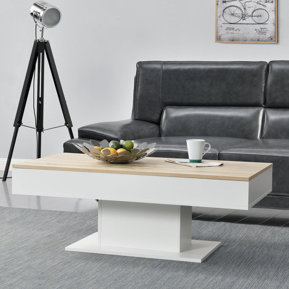 Mesa de centro Lünen 40x110x60cm con 2 compartimentos de almacenamiento aspecto roble blanco en.casa - premiumXL