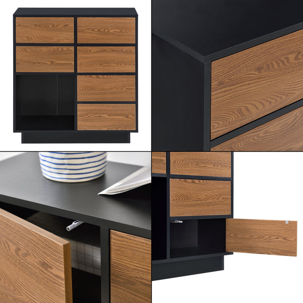 Armario auxiliar Krokom 88x80x30 cm Negro/Tono de madera oscura en.casa