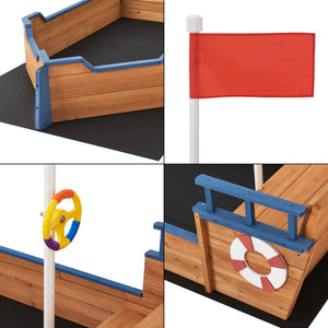 Caja de arena Mestia con diseño de barco pirata 136x193x94cm Madera Natural [en.casa]