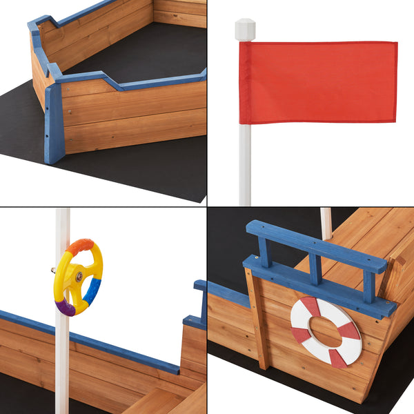 Caja de arena Mestia con diseño de barco pirata 136x193x94cm Madera Natural [en.casa]