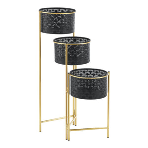 Soporte para flores Kieldrecht 3 piezas color latón negro [en.casa]