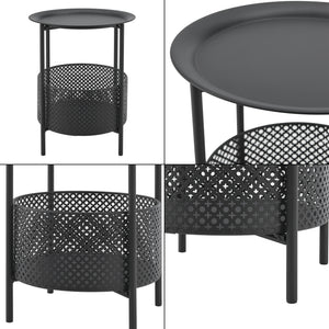 Mesa auxiliar Kruibeke 46x35cm con cesta negra [en.casa]