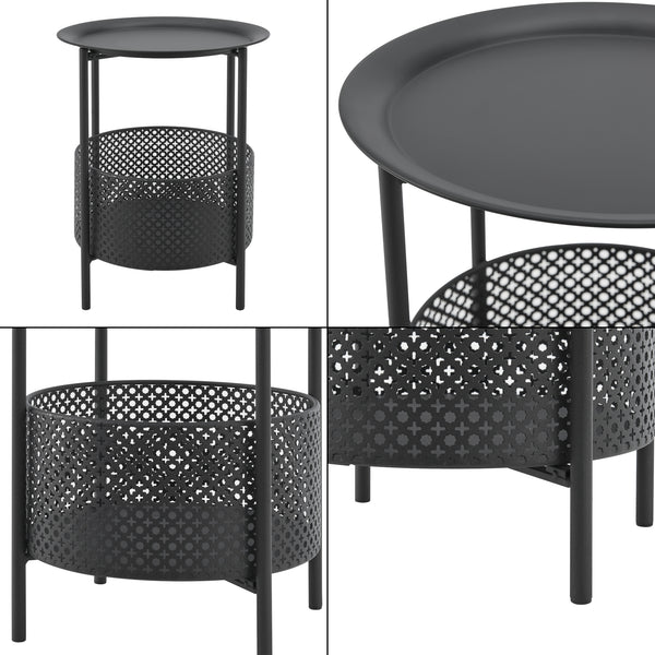 Mesa auxiliar Kruibeke 46x35cm con cesta negra [en.casa]
