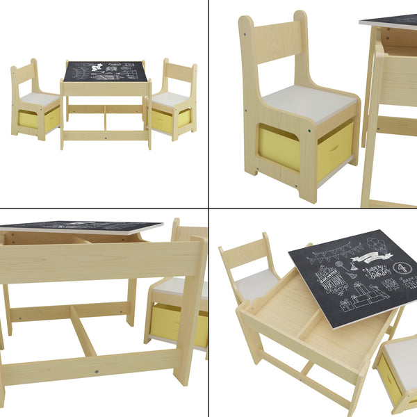Mesa infantil con 2 sillas Irixoa con cajas Natur [en.casa]