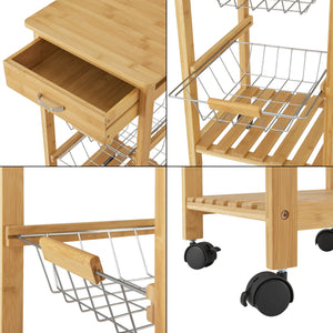 Carrito de cocina de bambú Stenungsund con cajón 76x36x36cm [en.casa]