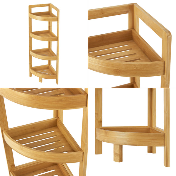 Estantería de baño de bambú Lestijärvi Estantería de esquina con 4 estantes 80x23x23cm [en.casa]