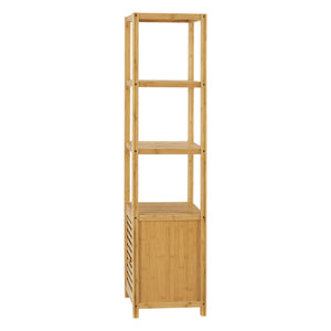 Estantería de bambú Liminka Estantería de baño con puerta de armario 140x34x33cm [en.casa]