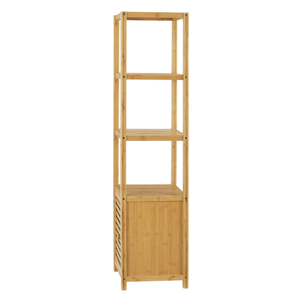 Estantería de bambú Liminka Estantería de baño con puerta de armario 140x34x33cm [en.casa]