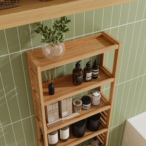 Mueble columna de baño Forssa de 7 niveles bambú 165 x 42 x 28 cm natural [en.casa]