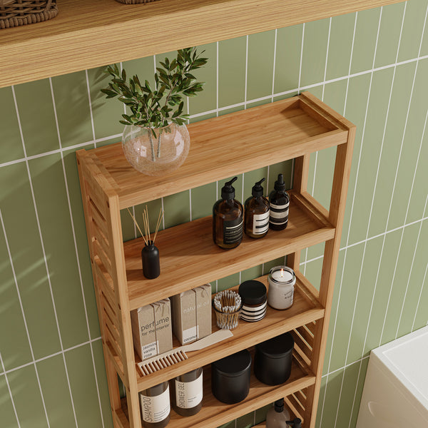 Mueble columna de baño Forssa de 7 niveles bambú 165 x 42 x 28 cm natural [en.casa]