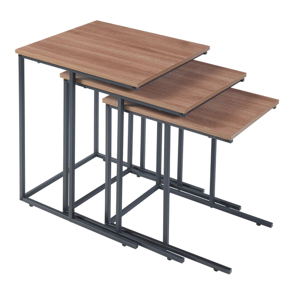 Mesa auxiliar Augustenborg en juego de 3 piezas Negro / aspecto nogal [en.casa]