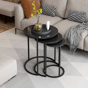 Mesa de comedor Frederiksværk juego de 3 piezas efecto mármol negro [en.casa]