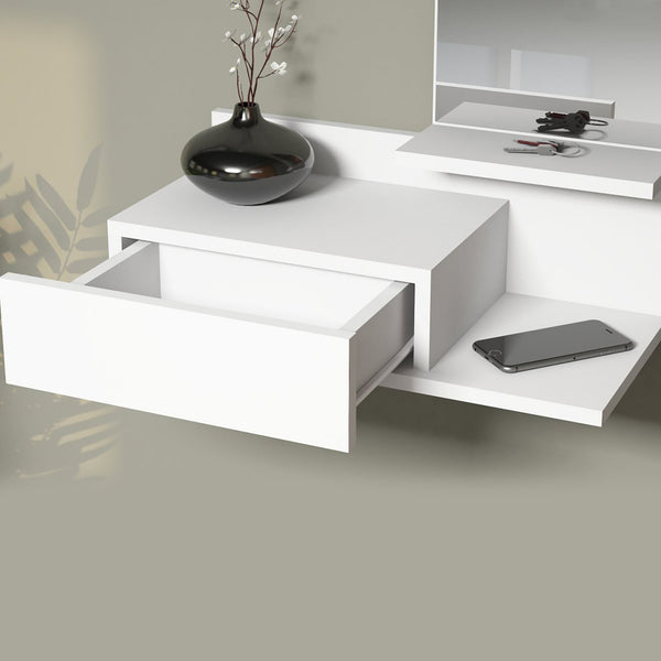 Estante de pared con espejo y cajón Gundsø Blanco [en.casa]