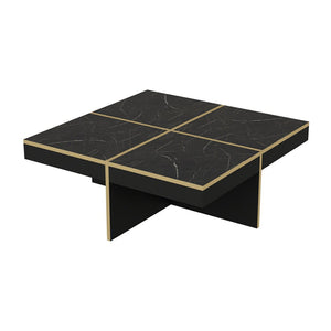 Mesa de centro Fjerritslev 35x90x90 cm efecto mármol negro [en.casa]