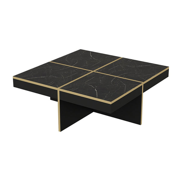 Mesa de centro Fjerritslev 35x90x90 cm efecto mármol negro [en.casa]