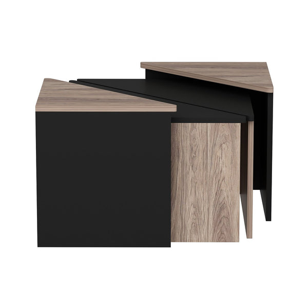 Conjunto de mesa de centro Frederikshavn 4 piezas, aspecto roble / negro [en.casa]