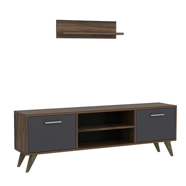 Mesa de televisión con estantería de pared Haderslev en aspecto nogal / antracita [en.casa]