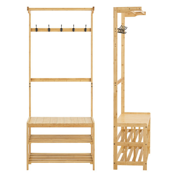 Perchero Tornio 168 x 70 x 35 cm de bambú natural [en.casa]