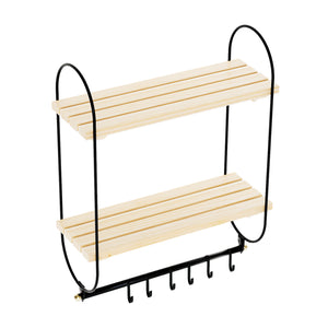 Estante de pared Pielavesi con 6 ganchos Negro/Natural [en.casa]