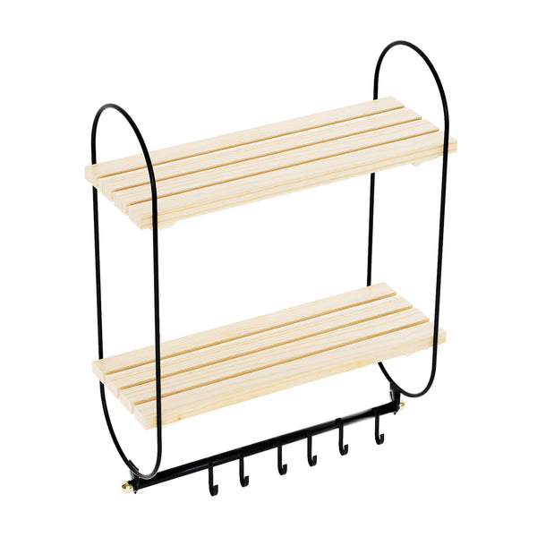 Estante de pared Pielavesi con 6 ganchos Negro/Natural [en.casa]