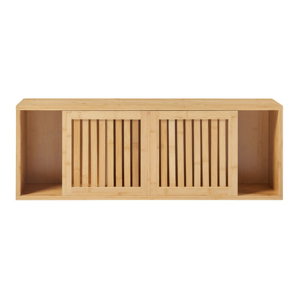 Estantería de pared Grums con dos puertas correderas 92,5x20x33cm Bambú [en.casa]