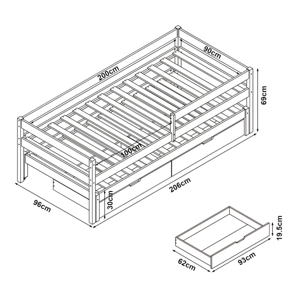 Cama doble para niños Sonkajärvi 90x200cm Madera de pino natural [en.casa]