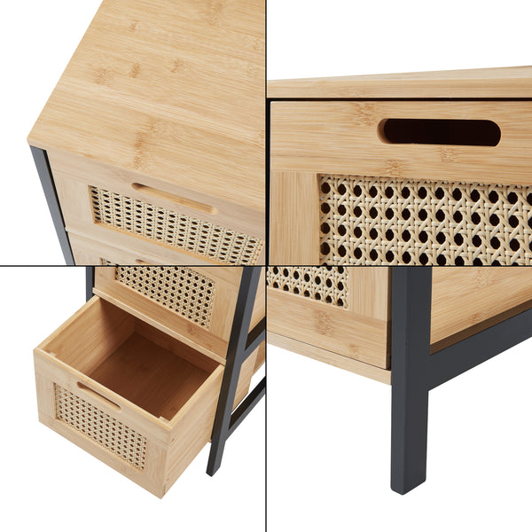 Cómoda de baño Tervola con 3 cajones Negro/Bambú [en.casa]