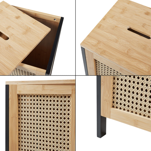 Cesto de ropa Tervola 51 L Negro/Bambú [en.casa]