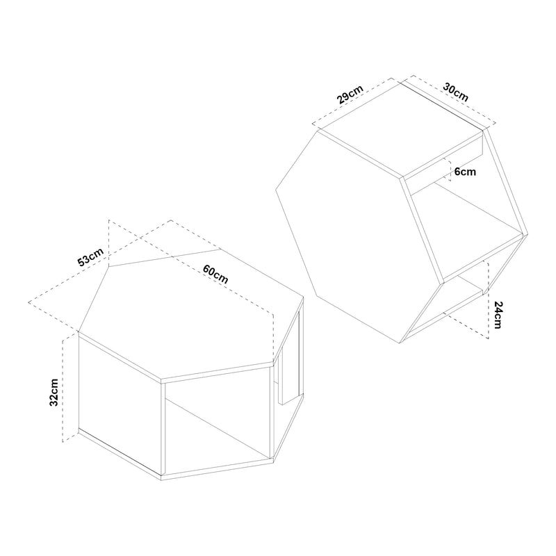 Esquema acotado Conjunto de mesa de centro Molde de 2 piezas Negro/Aspecto nogal [en.casa]