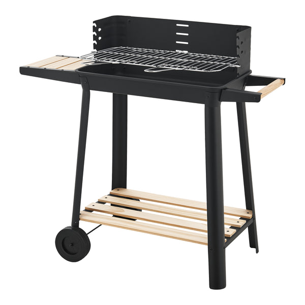 Carro de barbacoa Ari 78x86x30cm Negro/Madera [casa.pro]