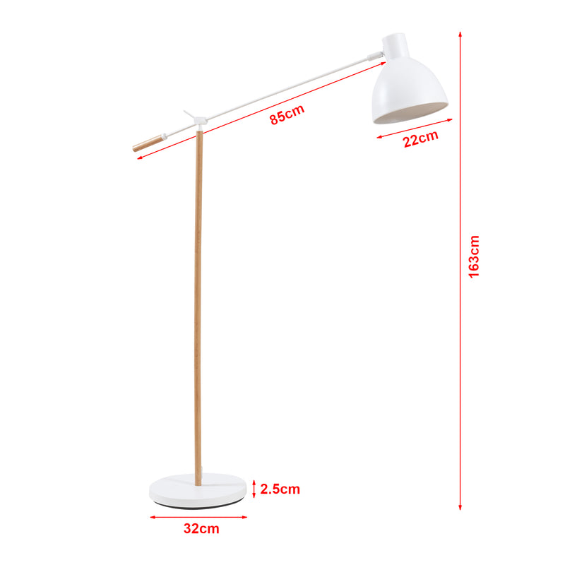 Esquema acotado Lámpara de pie Banchory Metal 163 cm Madera/Blanco [lux.pro]
