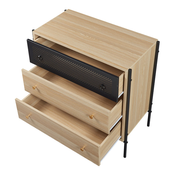 Cómoda Tysnes con 3 cajones 80x80x40 cm Roble/Negro [en.casa]