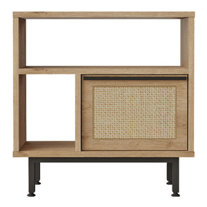 Mesa auxiliar Kvænangen 60x60x26 cm aspecto roble/rattan [en.casa]