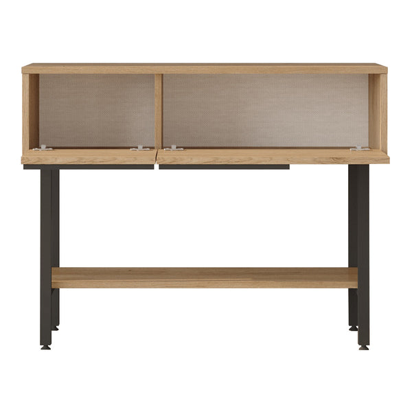 Mesa consola Kvænangen 100x30x76 cm Roble/Aspecto ratán [en.casa]