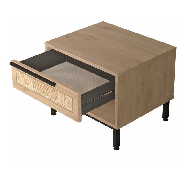 Mesita de noche Kvænangen 43x54x45 cm aspecto roble/rattan [en.casa]