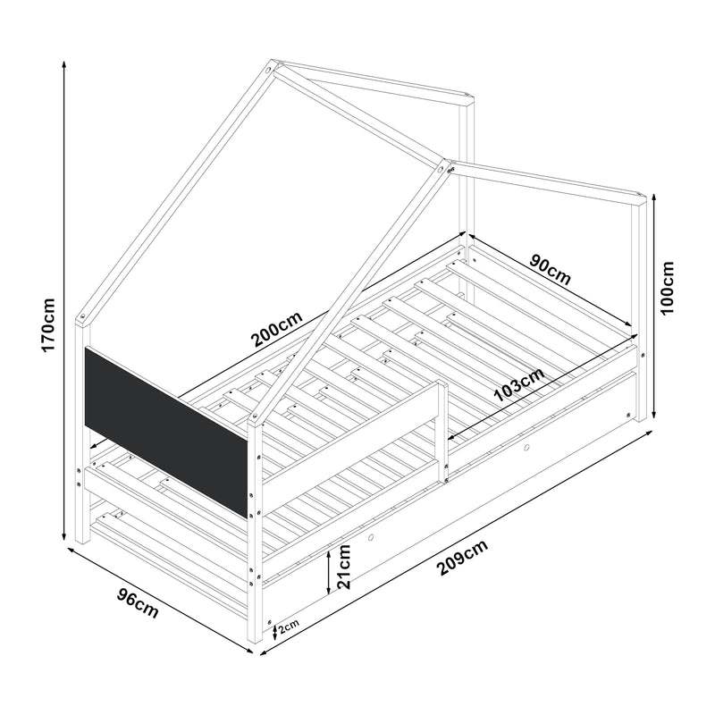 Esquema acotado Cama nido infantil Sodankylä con cama adicional y 2 colchones 90x200cm [en.casa]