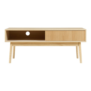 Mesa de televisión Landskrona 115x40x48 cm con dos puertas correderas en aspecto roble [en.casa]