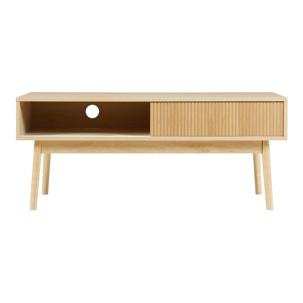 Mesa de televisión Landskrona 115x40x48 cm con dos puertas correderas en aspecto roble [en.casa]