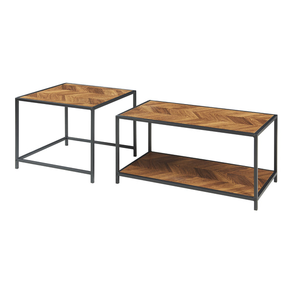 Mesa auxiliar Kurghore 2 piezas Negro/imitación roble, oscuro [en.casa]