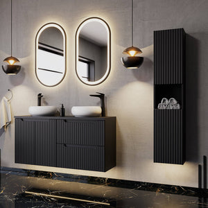 Armario alto Skelbolu 140x30x25 cm Negro [en.casa]