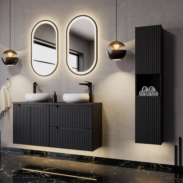 Armario alto Skelbolu 140x30x25 cm Negro [en.casa]