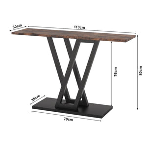 Mesa consola Seinshung 110x30x80 cm Negro/Aspecto nogal [en.casa]