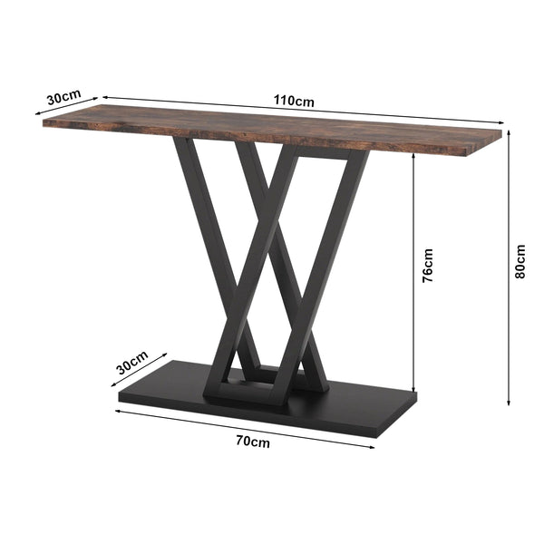 Mesa consola Seinshung 110x30x80 cm Negro/Aspecto nogal [en.casa]
