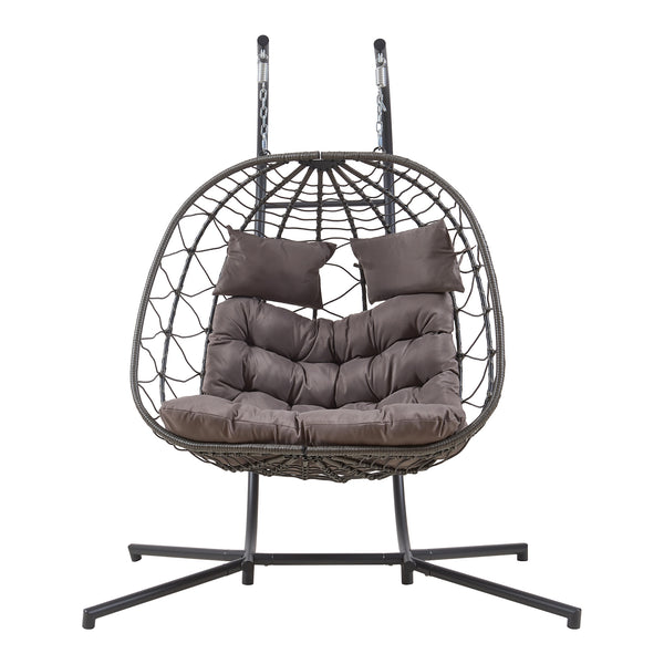 Sillón colgante doble Skense con estructura 198x156x98 cm Gris [en.casa]