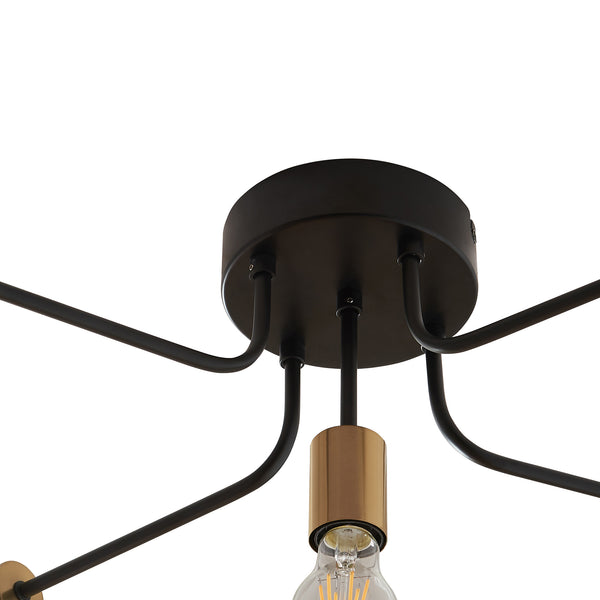 Lámpara de techo Benfleet 5 x E27 Negro/Color latón [lux.pro]